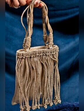 Gold Fringe Evening Handbag - Elegant Women's Party Bag